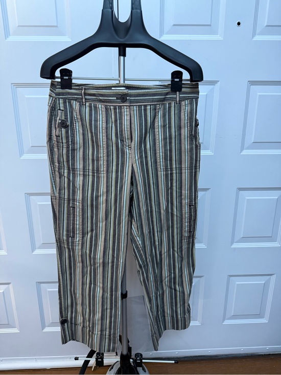 Ann Taylor Pants - Ann Taylor Striped Cropped Cargo Pants in Brown and Green